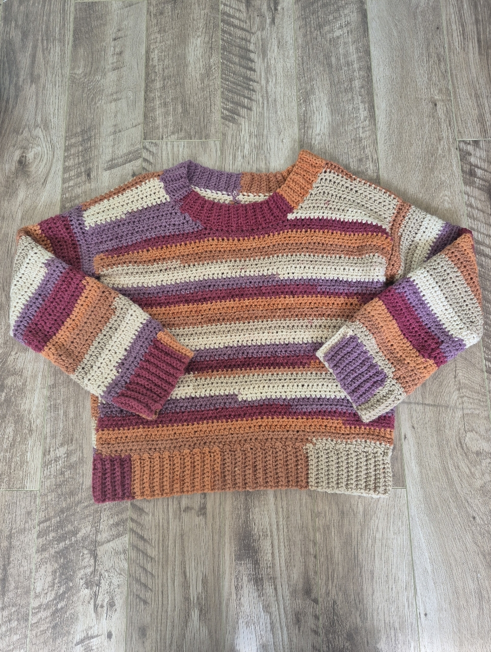 Handmade Hand Crocheted Women's Boho Cottagecore Striped Sweater Size M/L - Picture 3 of 5